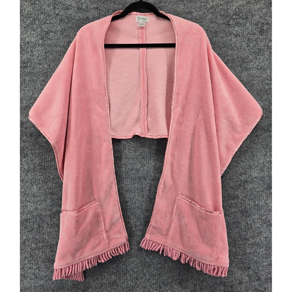 PajamaGram Cuddle Up Wrap Shrug Womens OS Pink Fleece Fringe Pockets Blanket
